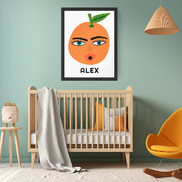 Poster Whimsical Orange CUSTOM BABY NAME Art