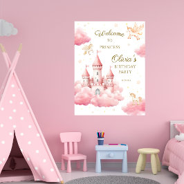 Poster Whimsical Pink Cloud Princess Birthday Welcome