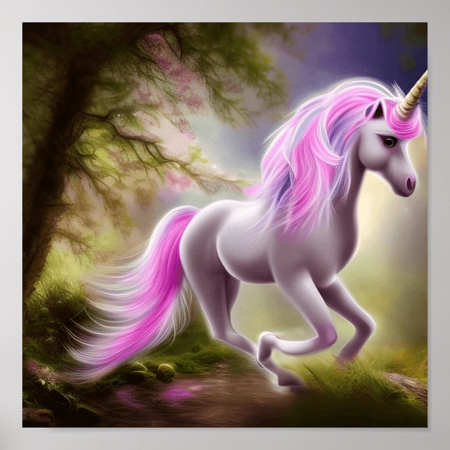 Poster Whimsical Purple Unicorn em (Frente)