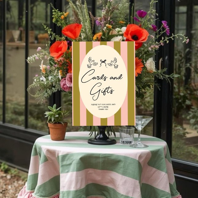 Póster Whimsical Red Pink “Cards and Gifts” Wedding (Criador carregado)