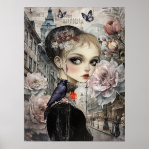 Poster Whimsical Victorian GothGirl & Florals London