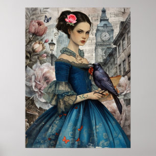 Poster Whimsical Victorian GothGirl & Florals London