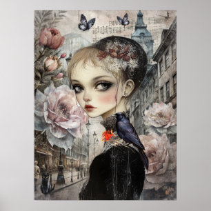 Poster Whimsical Victorian GothGirl & Florals London