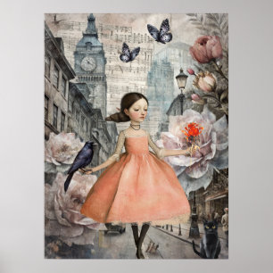 Poster Whimsical Victorian GothGirl & Florals London