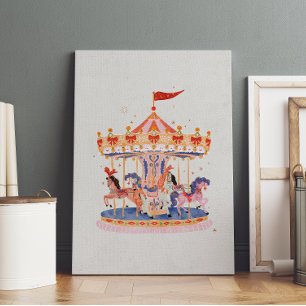 Poster Whimsical Vintage Carousel Watercolor