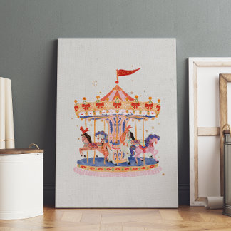 Poster Whimsical Vintage Carousel Watercolor