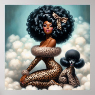 Poster Whimsical Vintage Glamor: Leopardo Afro Pin-Up