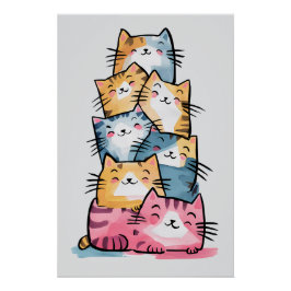 Póster Whimsical Watercolor Cats Modern