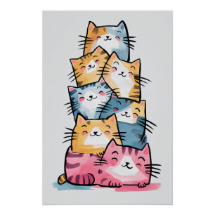 Póster Whimsical Watercolor Cats Modern