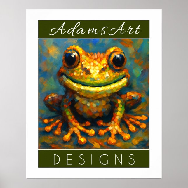 Poster Whimsical Watercolor Frog in Wildflower Garden (Frente)