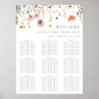 Poster Whimsical Wildflower Wedding Seating Chart