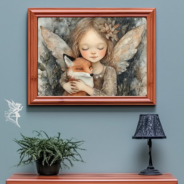 Poster Whimsical Winter Woodland Fairy & Fox NurserArt (Criador carregado)