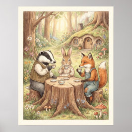 Poster Whimsical Woodland Animals Tea Party Nursery