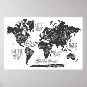 Póster Whimsical World Map