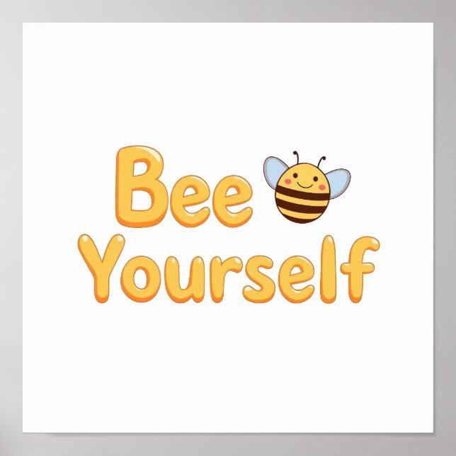 Poster Whimsical Yellow Bumblebee and Quote (Frente)