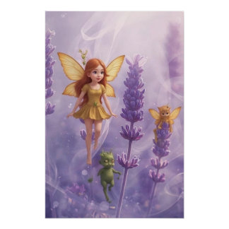 Póster Whimsy Among the Purple Blooms
