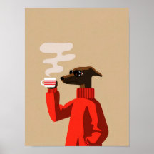 Whippet Aconchegante Bebendo Café - Ilustração de