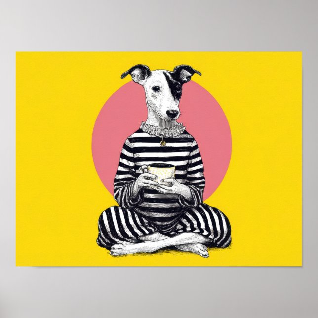 Poster Whippet Coffee Time – Vintage Excêntrico do Cão  (Frente)