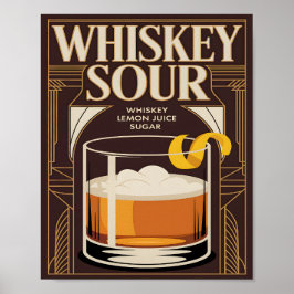 Poster Whiskey Sour Cocktail Vintage Art Deco Bar