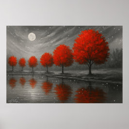 Poster Whispers Beneath the Crimson Moon Landscape