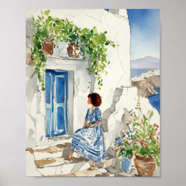 Poster Whispers da Aquarela Egeu Santorini