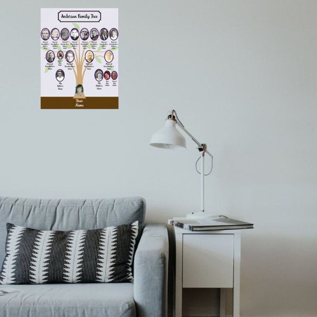 Poster Whispey Leaf Family Tree Oval Photos | Step Parent (Criador carregado)