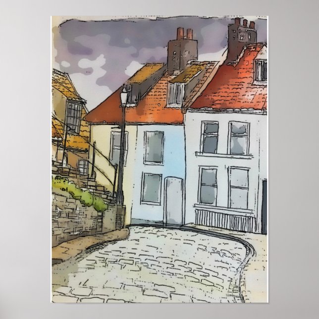 Poster Whitby Steps Scarborough Original Pintura (Frente)