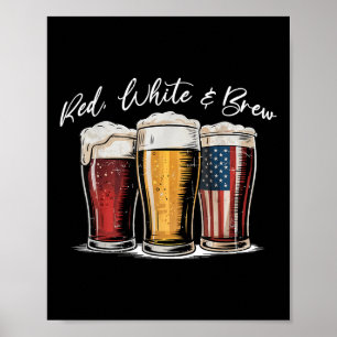 Poster White & Vermelho; Beer Patriotic Usa Flag 4th O