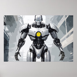 Poster White Armored Cyborg Mecha Sci-Fi Comic Art