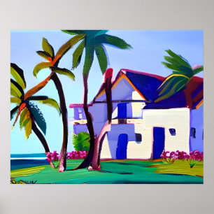 Poster White Beach House Arte Tropical