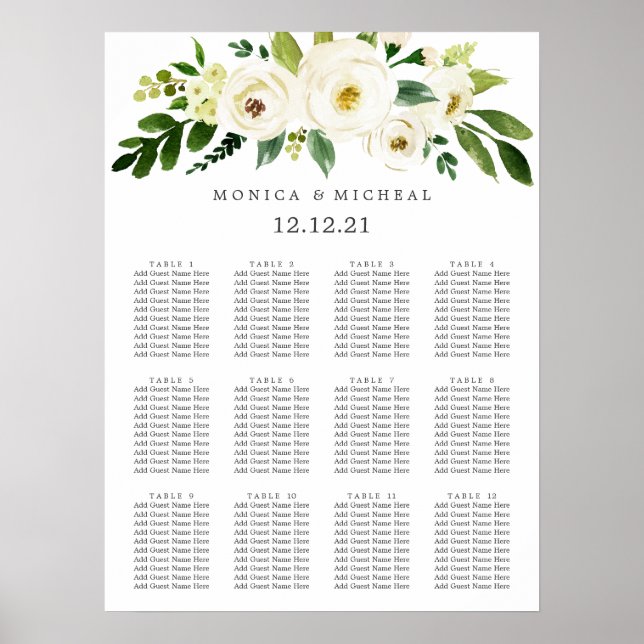 Poster White Bloom | Placa de Casamento da Flor Rústica (Frente)