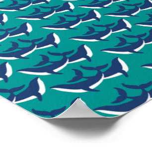 Poster White Blue Whales Sea Animal Green Ocean Marine