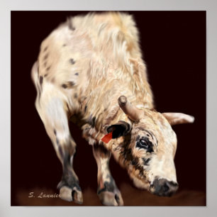 Poster White Bucking Rodeo Bull