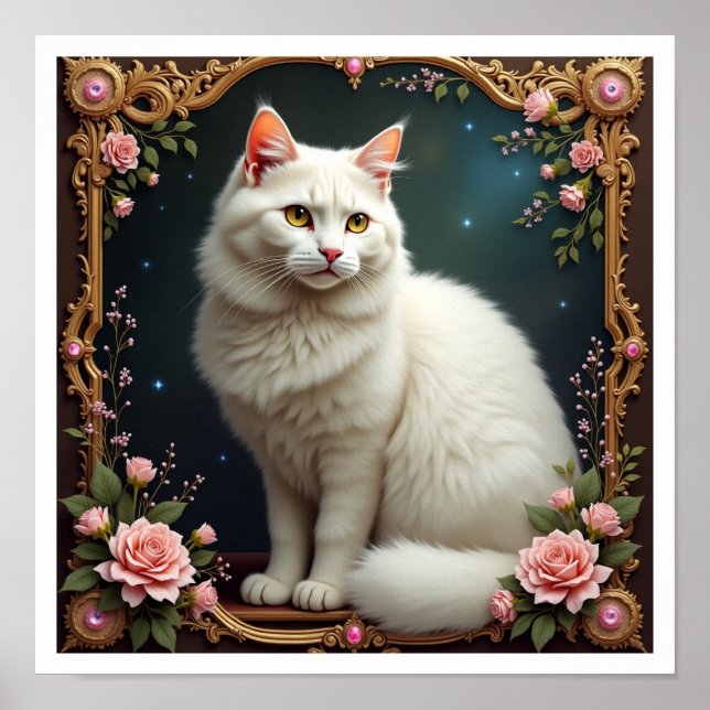 Poster White Cat 5D Diamond Painting Kit (Frente)