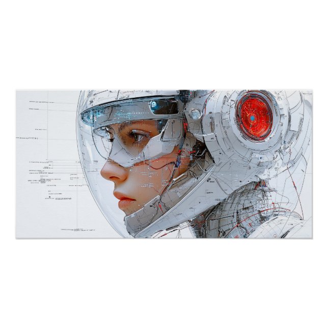 Póster White cybernetic woman with intricate schematic ci (Frente)