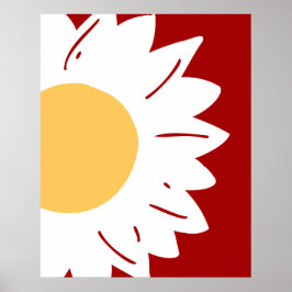 Poster White Daisy with Yellow Center on Red Abstract 