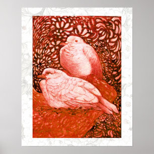 POSTER WHITE DOVES IN RED