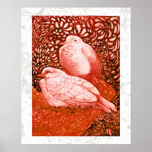 POSTER WHITE DOVES IN RED (Frente)
