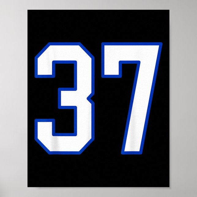 Poster White E Royal Blue Number 37 Jersey Player Unifo (Frente)