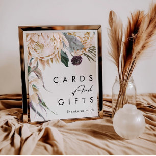 Poster White Floral Cards and Gifts Sign