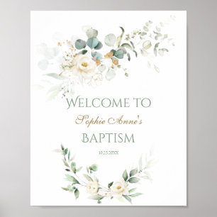 Poster White Floral Greenerescência Baptism Sinal de Boas