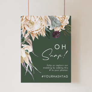Poster White Floral Sinal de hashtag (Snap) verde escur