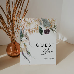 Poster White Floral - Sinal do Livro de Convidado