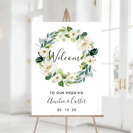 Poster White Floral Wreath Weding Sinal de Boas-vindas