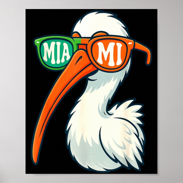 Poster White Ibis With Sungles American Vintage Style  (Frente)