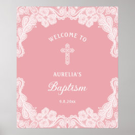 Poster White Lace on Pink Baptism Welcome