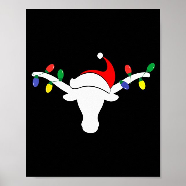 Poster White Longhorn Christmas Lights Santa Hat Horn Ant (Frente)