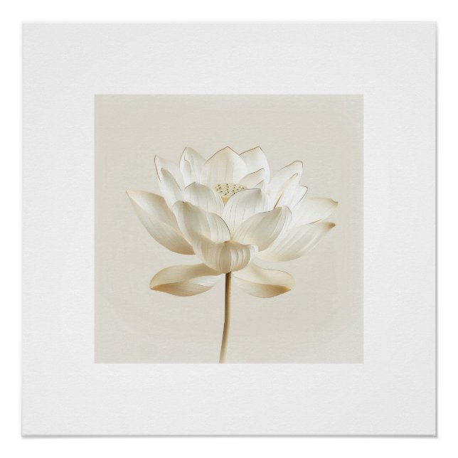 Póster White Lotus Flower Wall Art – Minimal Zen Beige Bo (Frente)