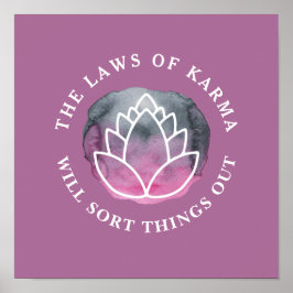 Poster White Lotus Karma Motivational Cote Mauve Escuro