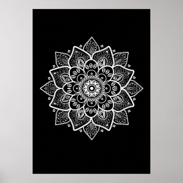 Póster White Mandala Em Preto (Frente)
